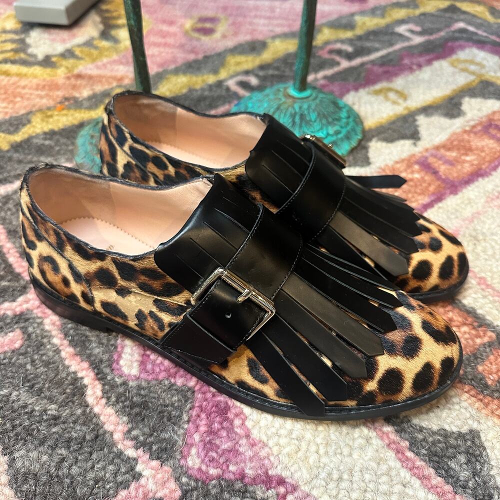 J.Crew Leopard Calf Hair Leather Kiltie Loafers Flats